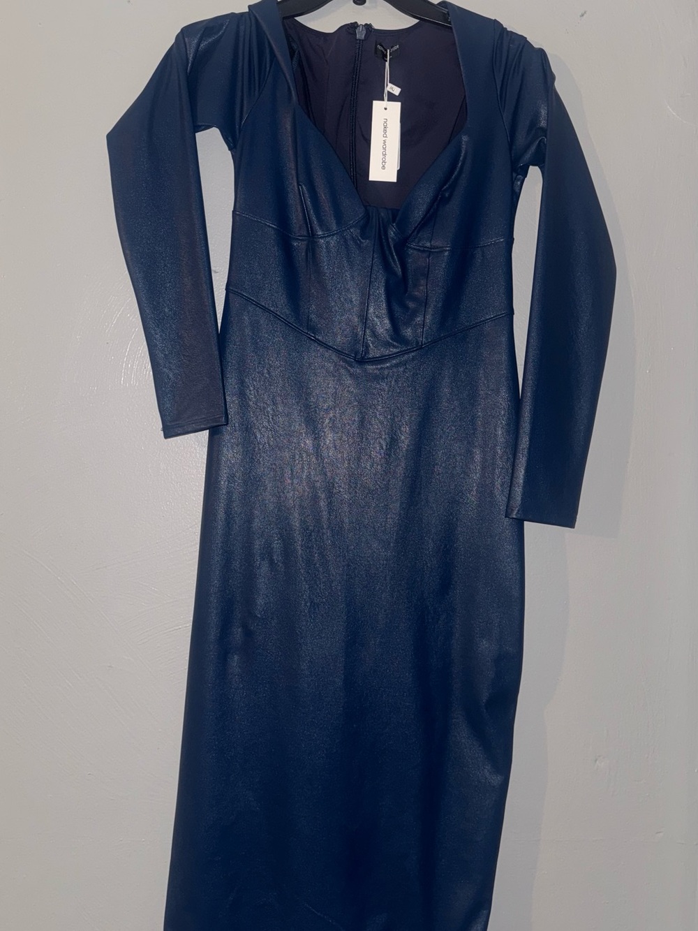 Nordstrom Navy Long Sleeve Faux Leather Midi Dress
